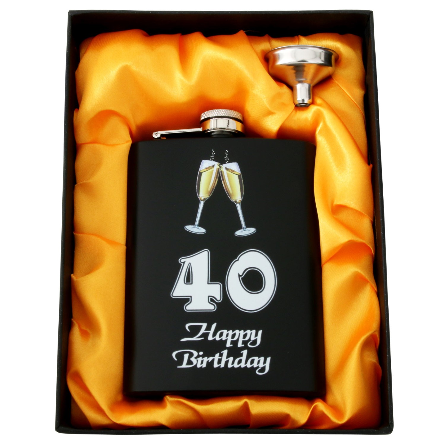 1. Foto Flachmann Set Happy Birthday mit Druck in Box Geburtstag 18 30 40 50 60 (Zahl Geburtstag: 40.)