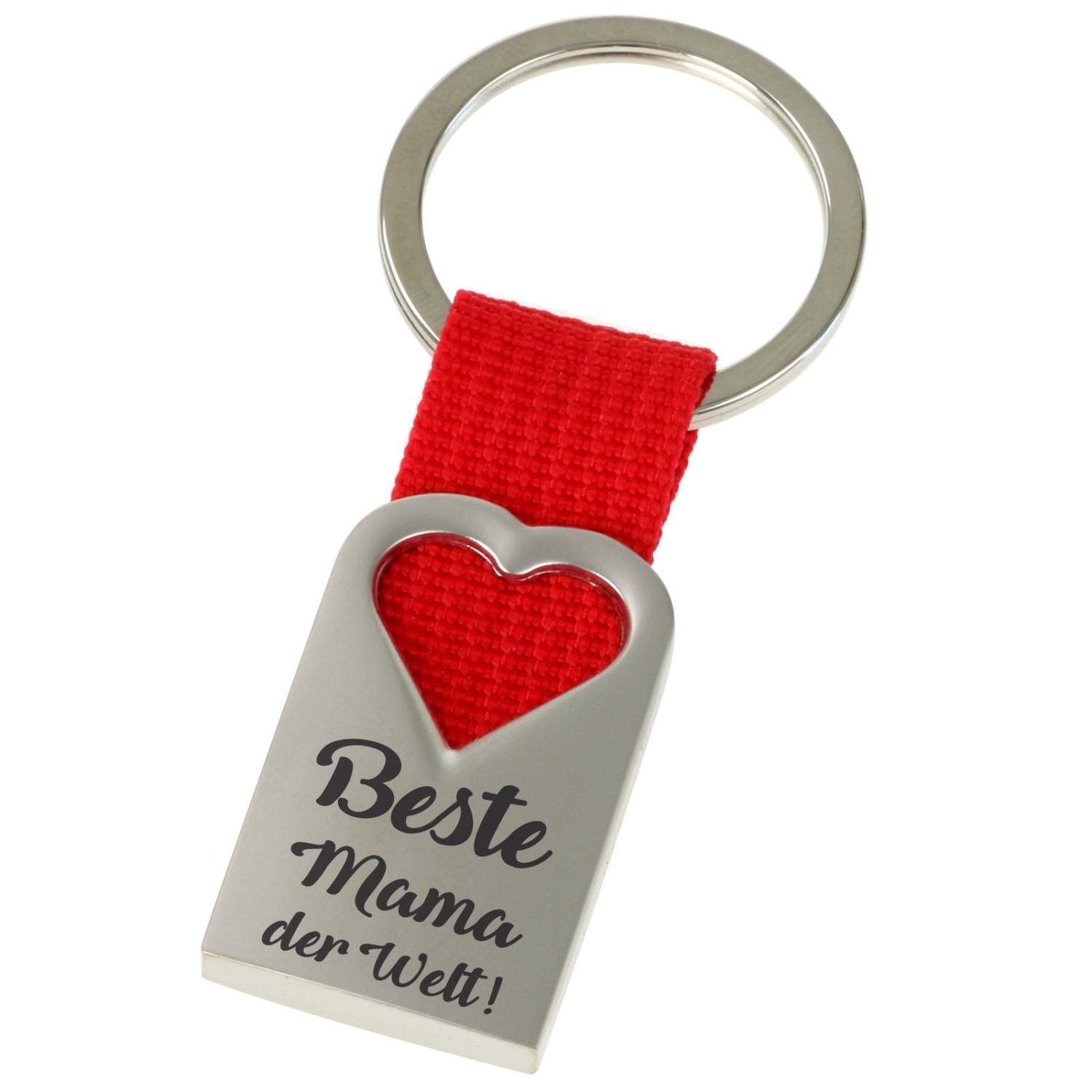 Beste Mama der Welt Schlüsselanhänger Mutter Herz aus Metall und rotem Polyester-Band
