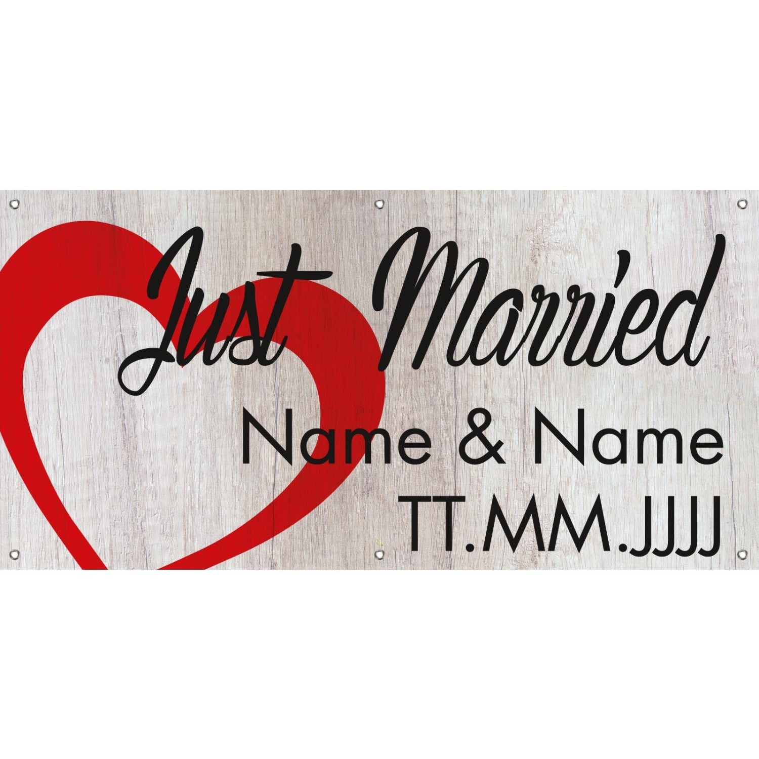 Banner Just Married Hochzeit mit Namen und Datum selbst gestalten 2x1m